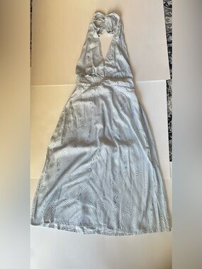 Valija Halter Midi Dress in Light Blue and White